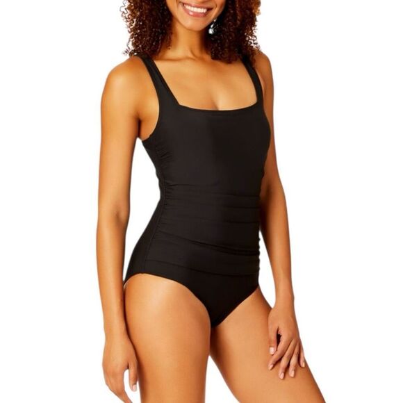 Anne Cole Women’s  Square Neck One Piece Swimsuit Large Color Black - Picture 1 of 4
